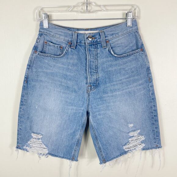 GRLFRND Distressed Quinn High Rise 90s Boyfriend Shorts in Santa Barbara - Picture 2 of 12